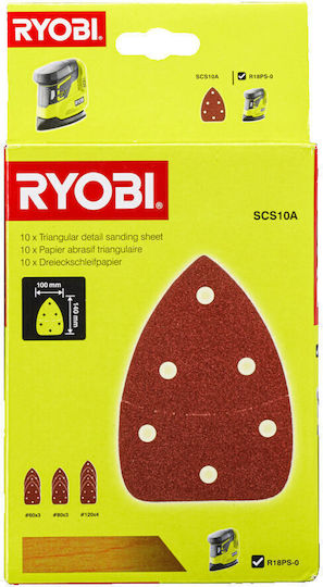 Ryobi SCS10A1 Delta Sanding Sheet K120 / K60 / K80 with Holes 100x140mm Set 10pcs
