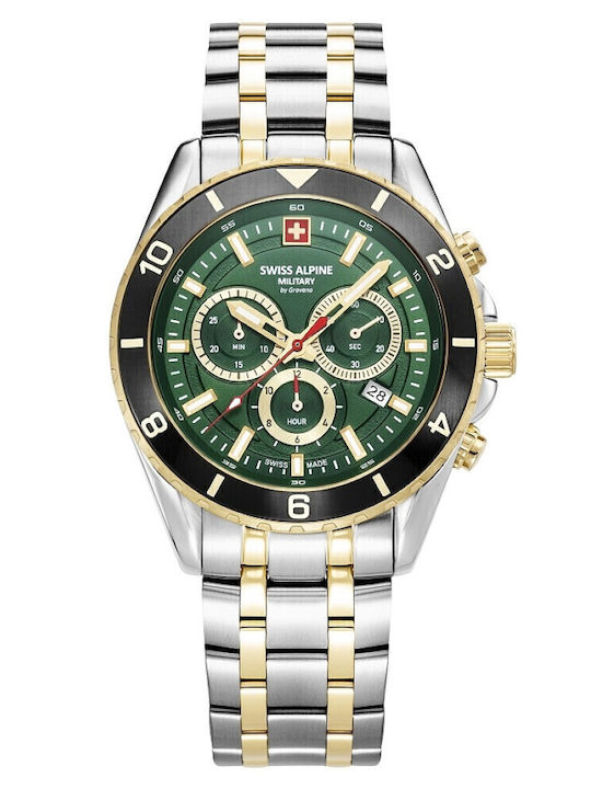 Swiss Alpine Military by Grovana Men's Watch Chronograph Battery with Silver Metal Bracelet