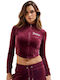 Cropped Women's Sweatshirt Velvet Burgundy