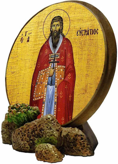 Saint Eustratius Round Icon for Base & Wall 12.4cm x 12.5cm
