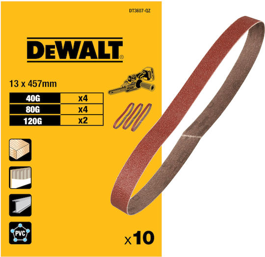 DEWALT Sanding Belt K80 13x457mm Set 10pcs
