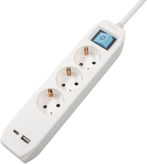 Spacer Πολύπριζο Aσφαλείας 3 Θέσεων με USB-A, USB-C και Καλώδιο 3m