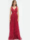 Maxi Dress for Wedding Christening Satin with Lace Red