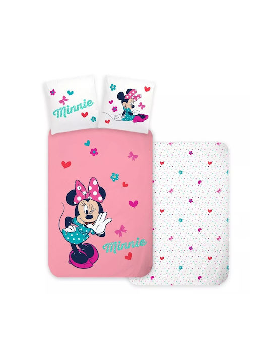Disney Minnie Set Kinderbettbezug Einzel mit Kissenbezug Baumwolle Rosa 140x200cm