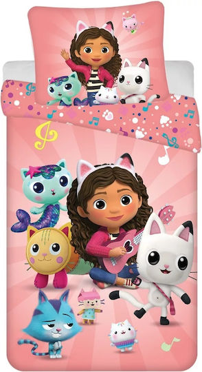 Set Kinderbettbezug Einzel mit Kissenbezug Baumwolle Rosa 140x200cm
