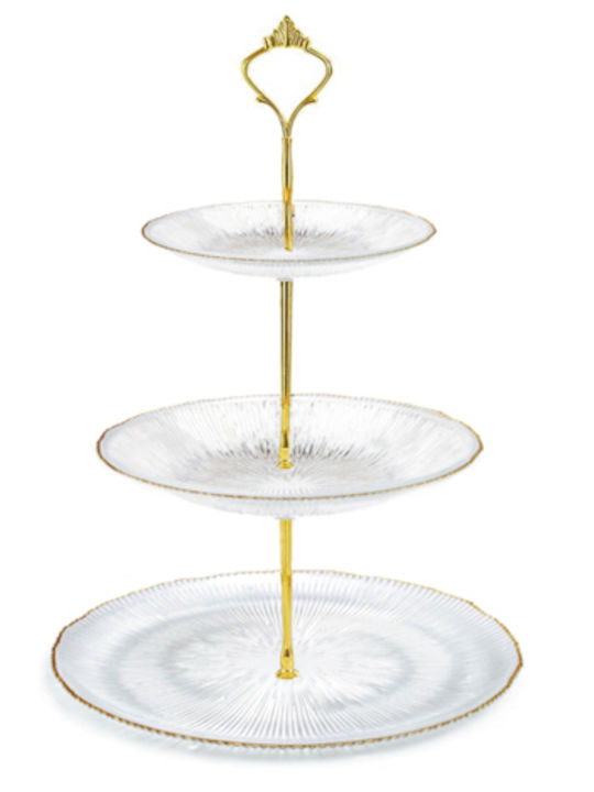 Faitakis Pack Glass Dessert Tower Stand with Tiers Gold Ø40cm 0503391
