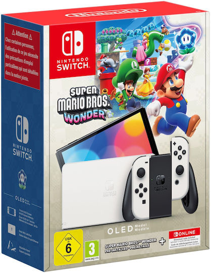 Nintendo Switch OLED 64GB White Super Mario Bros. Wonder + 12
