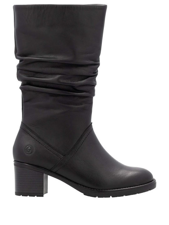 Anatomic Leather Medium Heel Women's Boots with Zipper Black