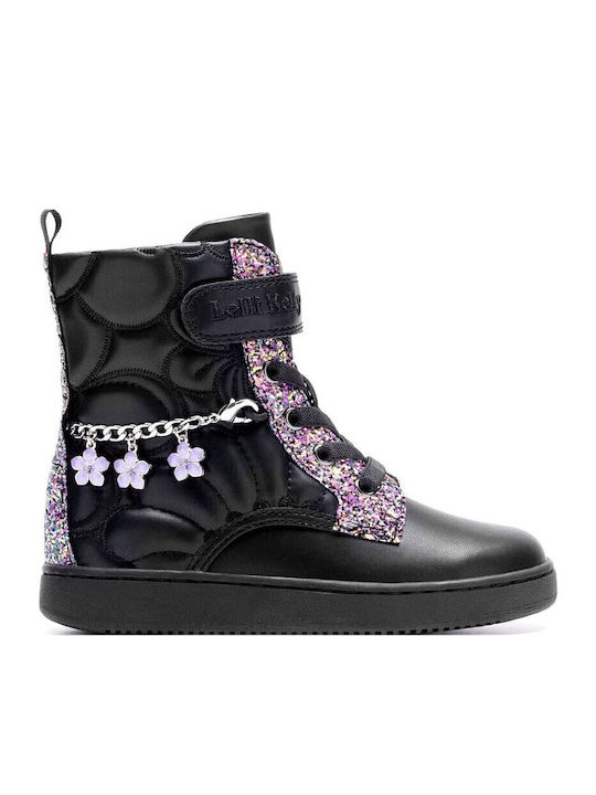 Lederne Kinderstiefel mit Reißverschluss Schwarz