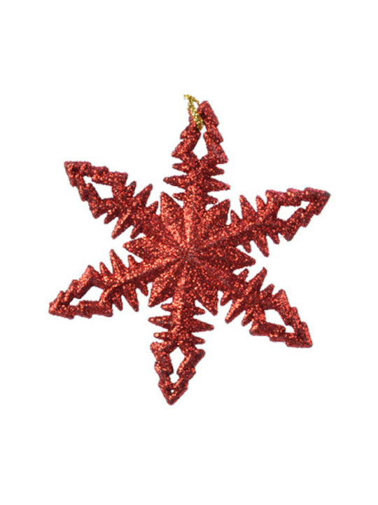 Hanging Snowflake Ornament Plastic Red 10x10cm with Glitter Plan 2