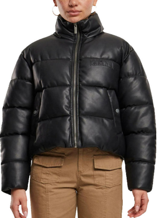 Women's Crop Puffer Jacket for Winter Black
