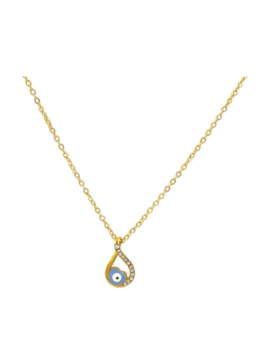 Fhs Jewlery Колиета с дизайн Сълза от Златна Стомана Светлосин