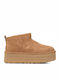 Classic Ultra Mini Platform Suede Women's Ankle Boots with Fur Chestnut