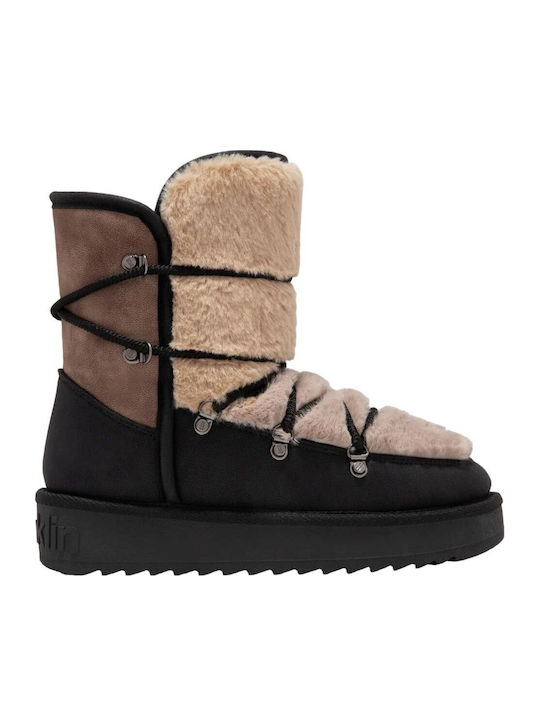 Synthetic Leather Snow Boots with Fur Nordic Black