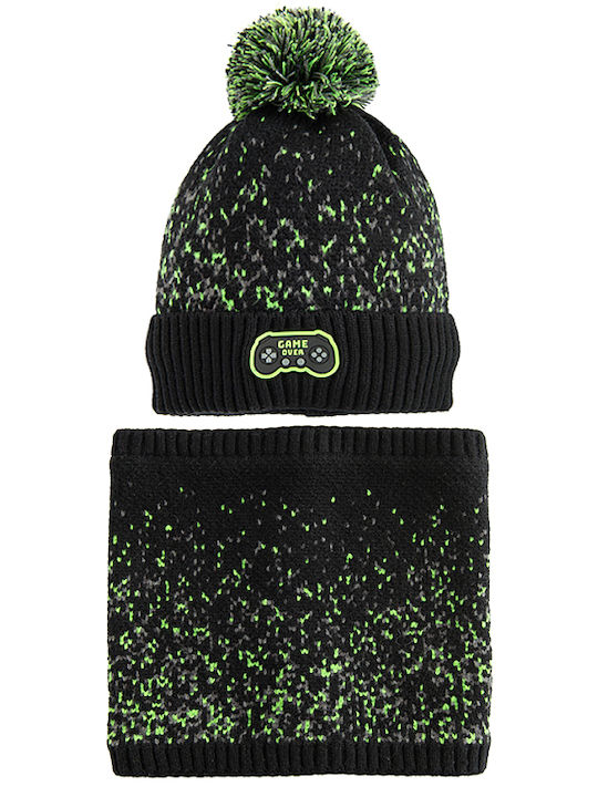 Kids Beanie Set with Scarf Knitted Black