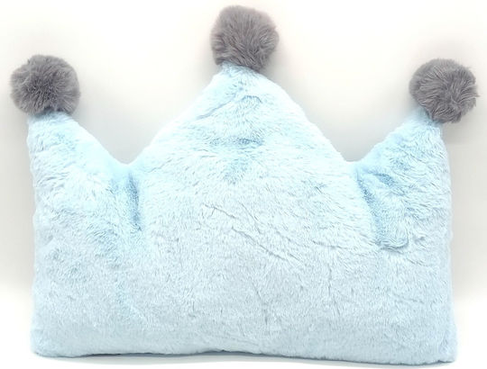 Natural Home Crib Decorative Pillow Crown Pom Pom Light Blue 52x40cm