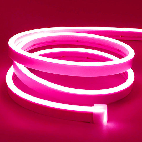 Αδιάβροχη Ταινία LED Neon 12V Ροζ Φως 5m Τύπου COB με Τροφοδοτικό