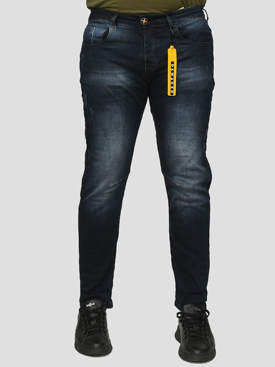 Damaged Jeans Ανδρικό Παντελόνι Τζιν Ελαστικό Slim Fit Navy Μπλε