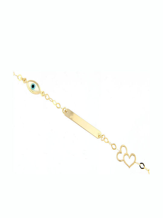 Ios Kids Bracelet ID from Gold 9K with Heart, Evil Eye & Stones