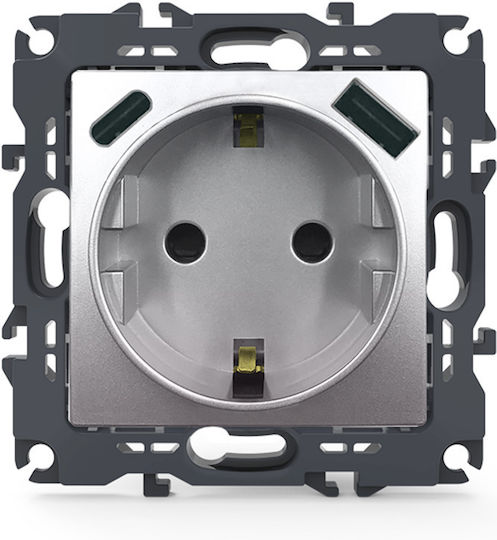 Aca Prime Single Walled Power Socket with 2 USB Ports Silver 10 Pieces