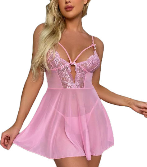 La Lolita Amsterdam Set Sexy Nightgown with Lace and Transparency Pink