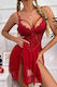 Merry See Sexy Damen Transparente Nachtkleid mit Slip Rot
