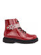 Vernice Leather Kids Boots with Laces Red