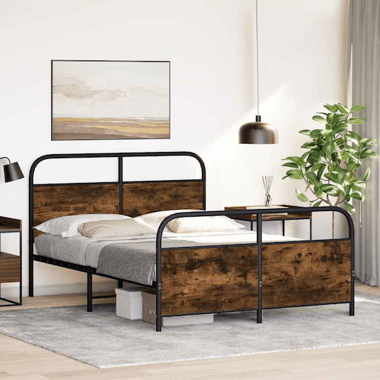Double Wooden Brown Bed with Slats for Mattress 137x190cm