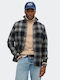 Miller Long Sleeve Overshirt in Regular Fit Checked Navy Blue