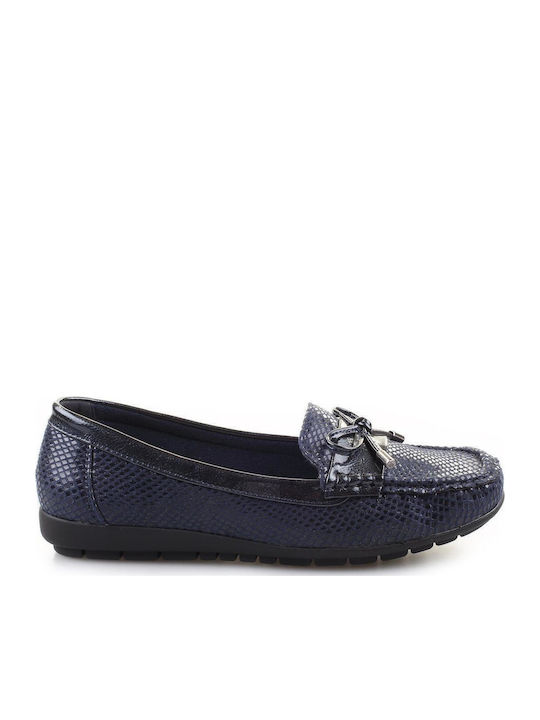 Fshoes Leather Women's Moccasins in Blue Color