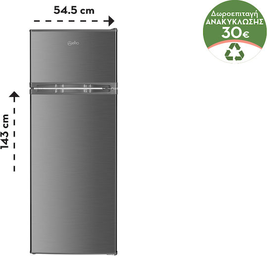 Wellio Frigider cu două uși 206lt Î143xL54.5xA55.5cm. Inox DF2-28N-5