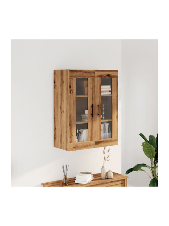 Wand Wohnzimmer Vitrine aus Holz & Metall mit G...