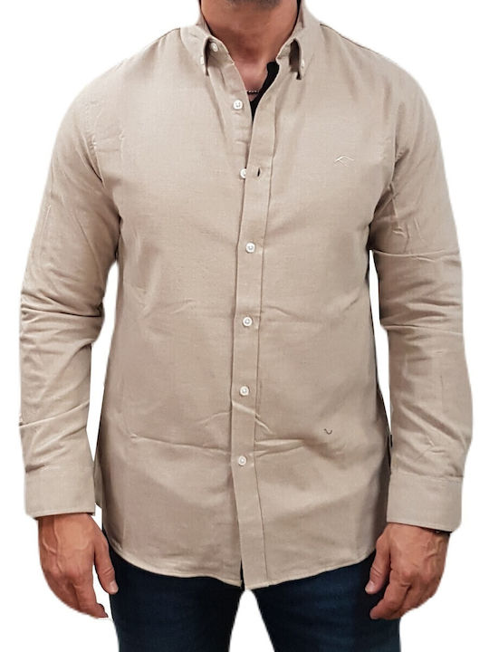 Μακρυμάνικo Overshirt σε Κανονική Γραμμή Silver Mink, Ecru