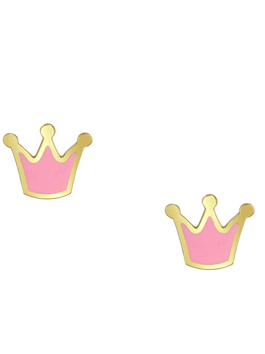 Златни Детски Обеци Studs Коронки от Сребро