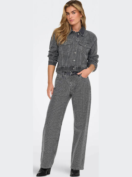 Wide High Rise Women's Jean Pants in Regular Fit Gray