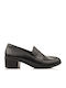 Leder Loafer Pumps mit Chunky Niedrigem Absatz Schwarz