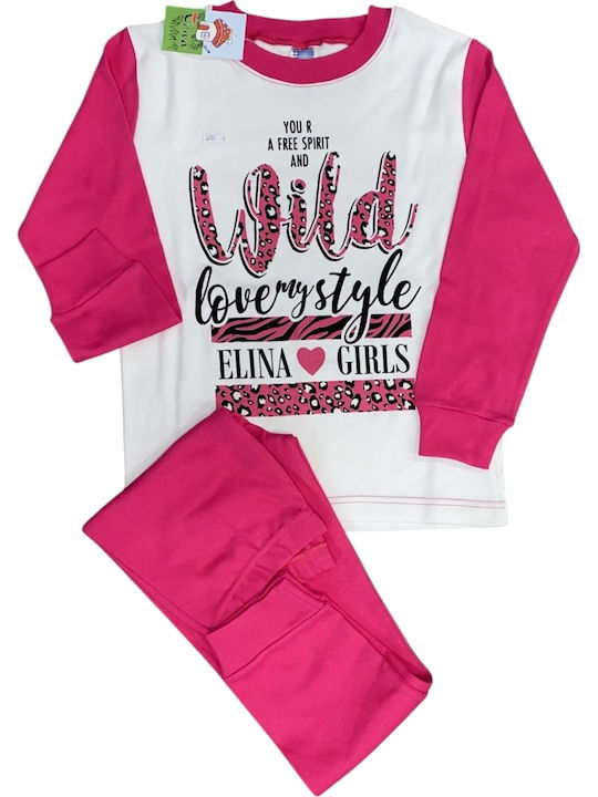 Elina Παιδική Πιτζάμα Χειμωνιάτικη Λευκο-φουξια