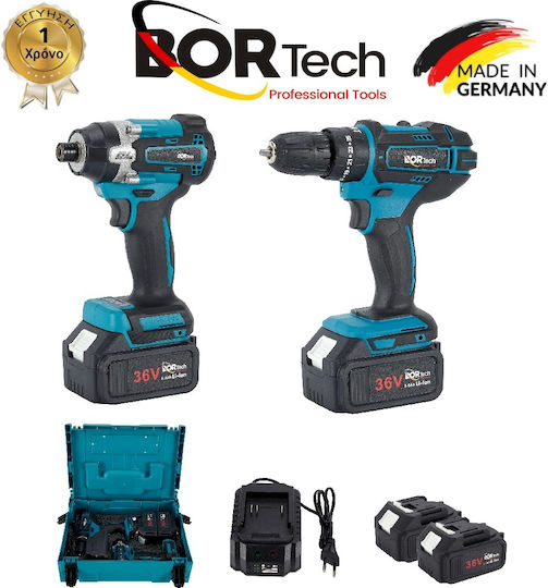 Homeone Bortech Σετ Δραπανοκατσάβιδο & Παλμικό Κατσαβίδι 36V με 2 Μπαταρίες 8Ah και Θήκη