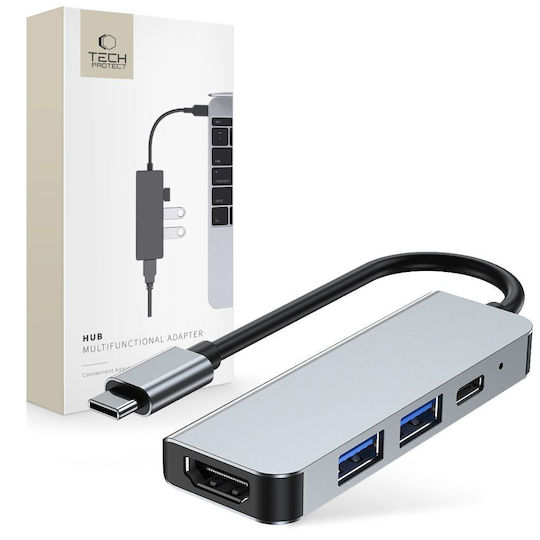 Tech-Protect V2 4in1 USB-C Docking Station με HDMI 4K PD Ethernet Γκρι