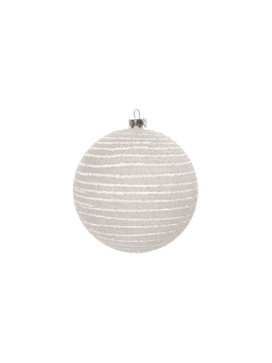 Weihnachtsbaumschmuck Ball Weiß 8cm mit Streifen und Schneefinish
