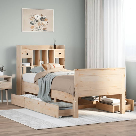 Single Bed Made of Solid Wood Brown with Slats for Mattress 75x190cm