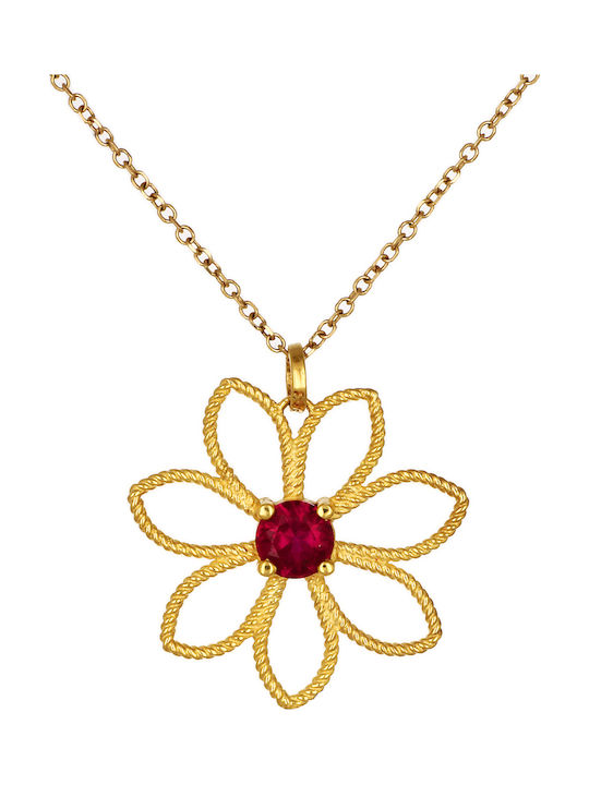 Red Flower Charm Made of 9K Gold with Zircon Red