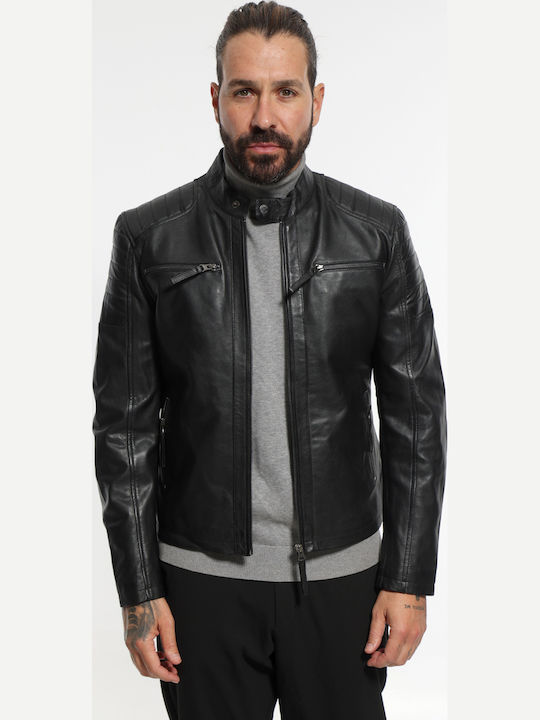 Newton Piele Biker Geacă Neagră