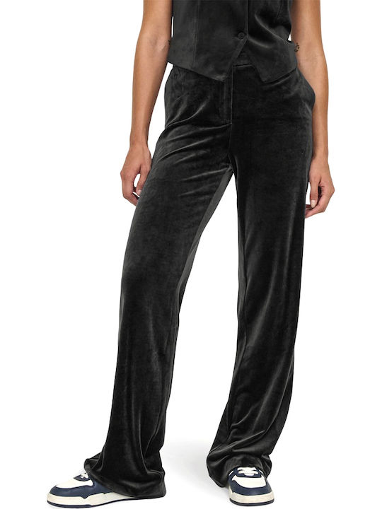 Dama Tesatura Pantaloni cu Croială Dreaptă Black