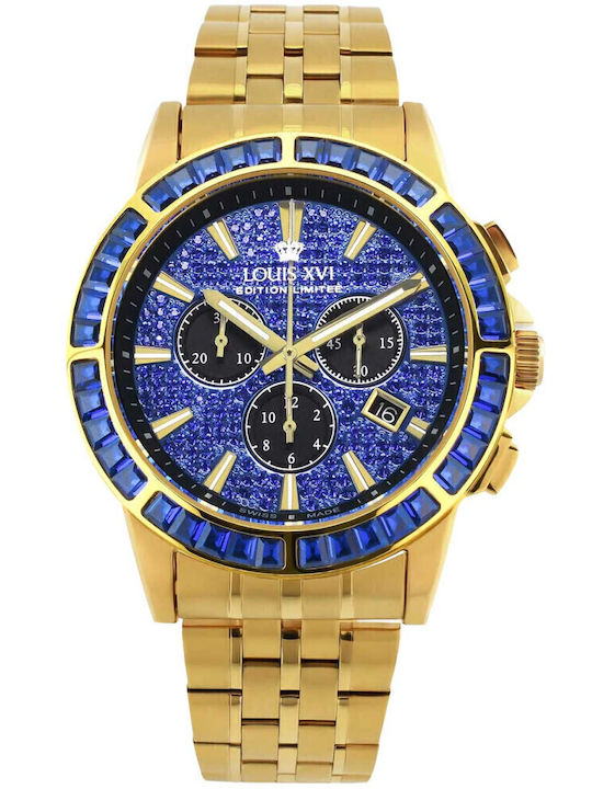 Louis XVI Men's Watch Chronograph Battery with Gold Metal Bracelet