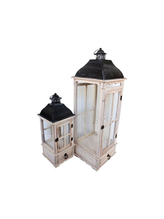 Inart Jaxon Tabletop Metallic Lanterns Set White 28x28x87cm 2pcs