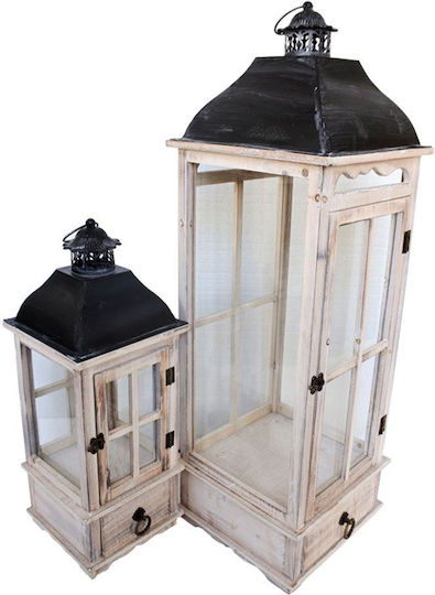 Inart Jaxon Laterne Set Tischplatte Weiß 28x28x87cm 2Stück