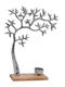 Tabletop Tealight Holder Fylliana Tree Silver Nickel Wooden Base 28x8x37cm 934-123-005