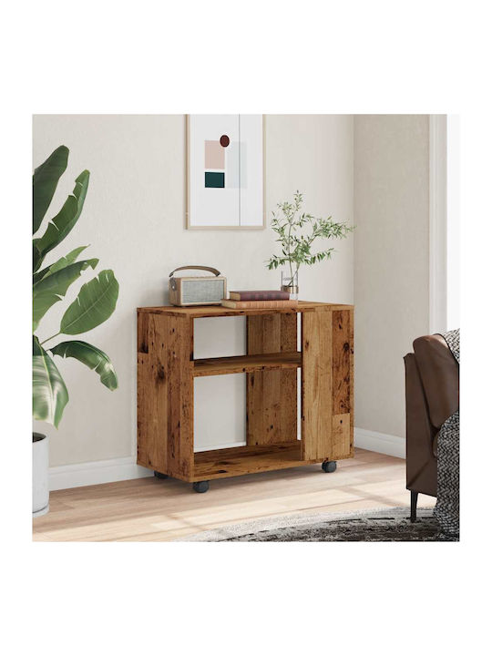 Rectangular Side Table Wooden with Wheels Brown M70xW35xH55cm