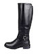 Synthetic Leather Riding Boots with Zipper Black